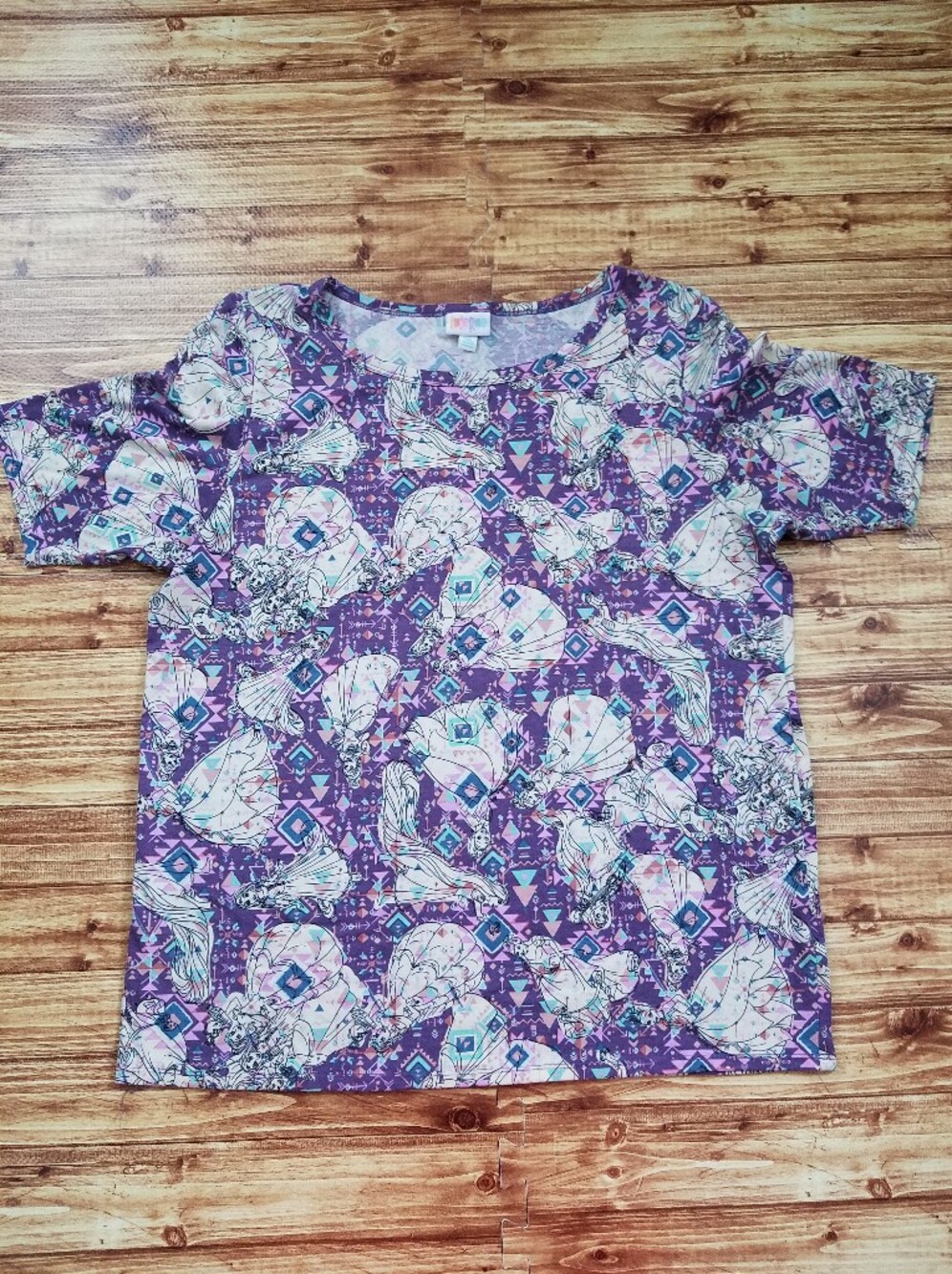 LuLaRoe Disney Princess Gigi Top 2XL Purple Short Sleeve Fitted T-Shirt